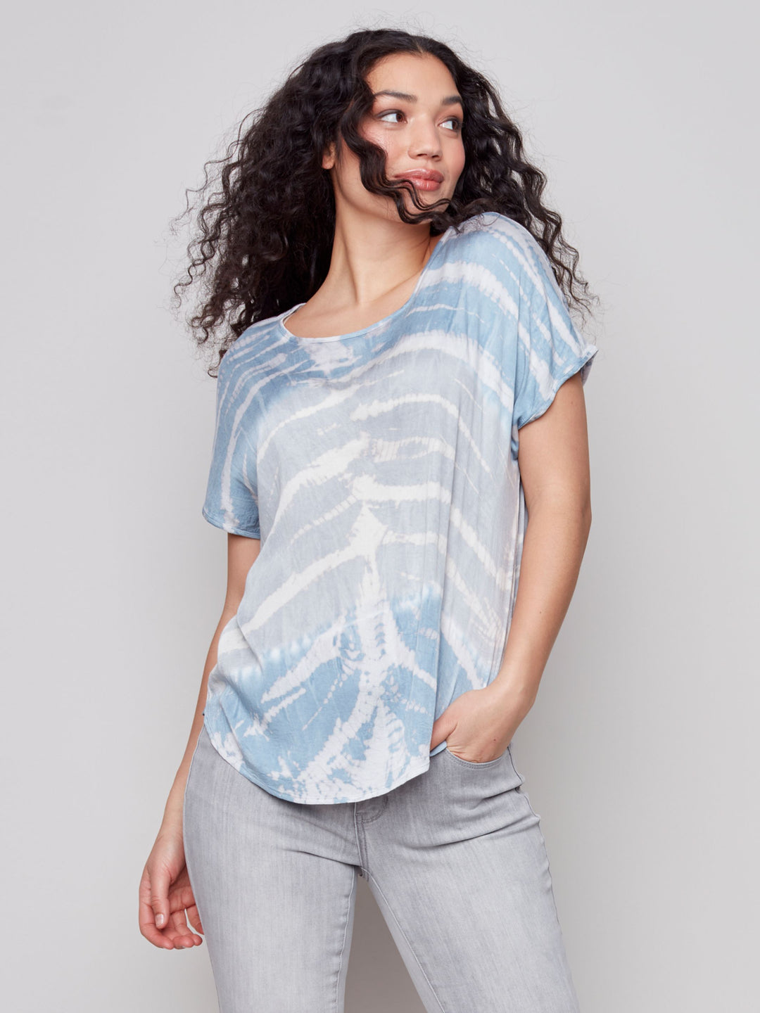 Charlie B Tie Dye Short Sleeves Round Neck Rayon Top