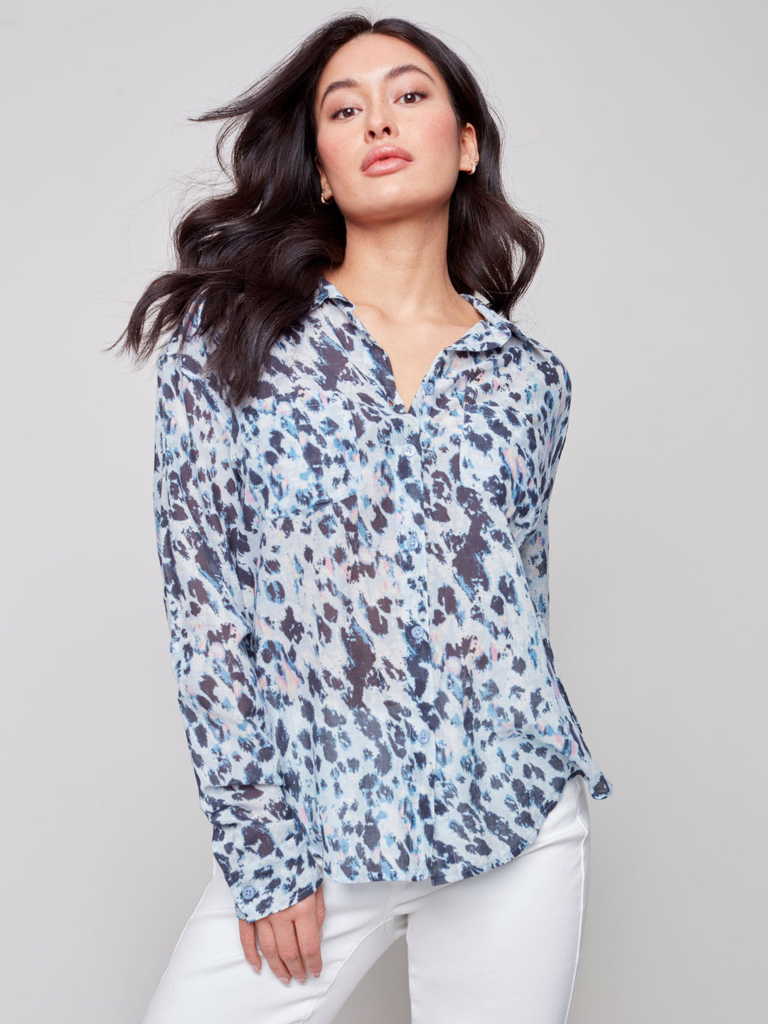 Charlie B Printed Drop Shoulder Cotton Voile Shirt