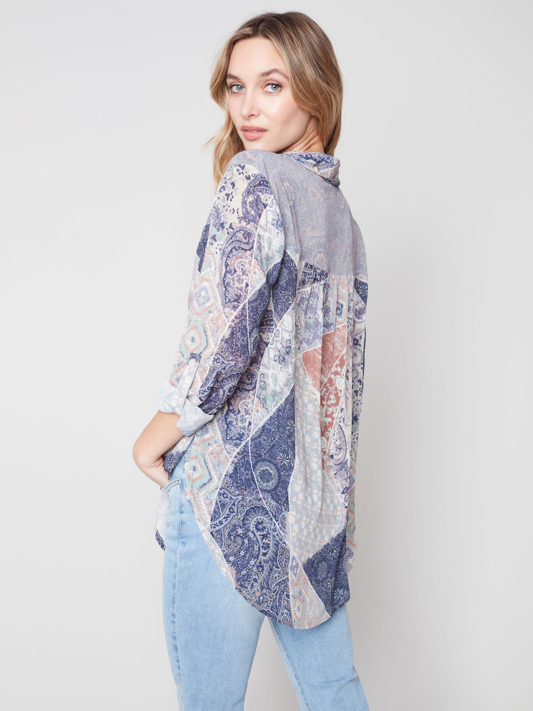 Charlie B Wear-2-Ways Printed Combo Crepe Blouse