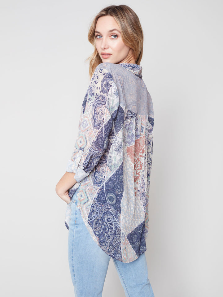 Charlie B Wear-2-Ways Printed Combo Crepe Blouse