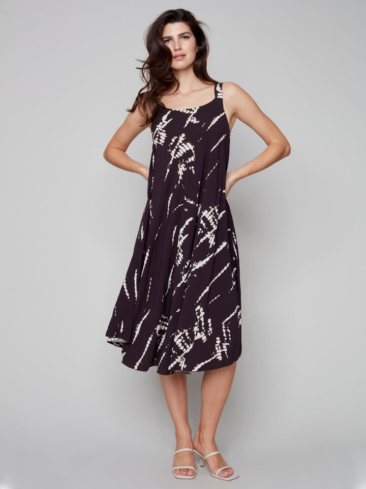 Charlie B Sleeveless Round Neck Rayon Tie Dye Long Dress