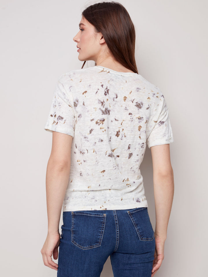 Charlie B Regular Printed Short Sleeves V Neck Twist Hem T Shirt