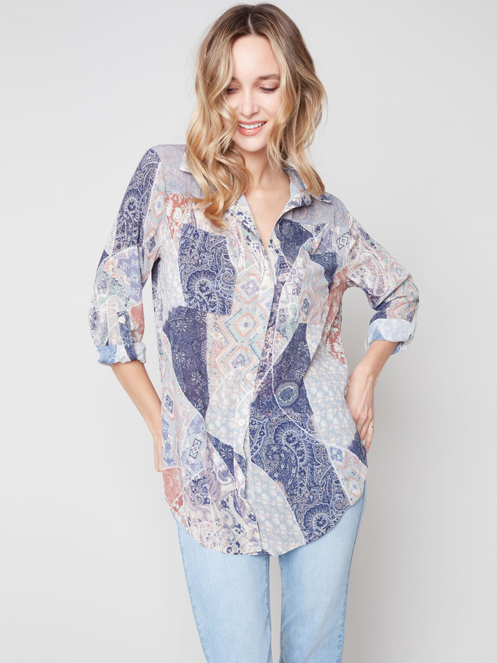 Charlie B Wear-2-Ways Printed Combo Crepe Blouse
