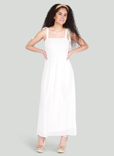 Black Tape Tied Strap Smocked Maxi Dress