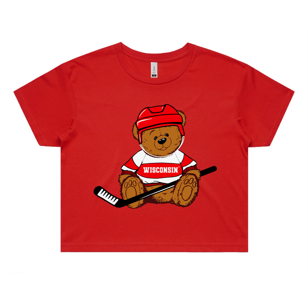 Wisconsin Design Team Badger Teddy Hockey Cropped Tee