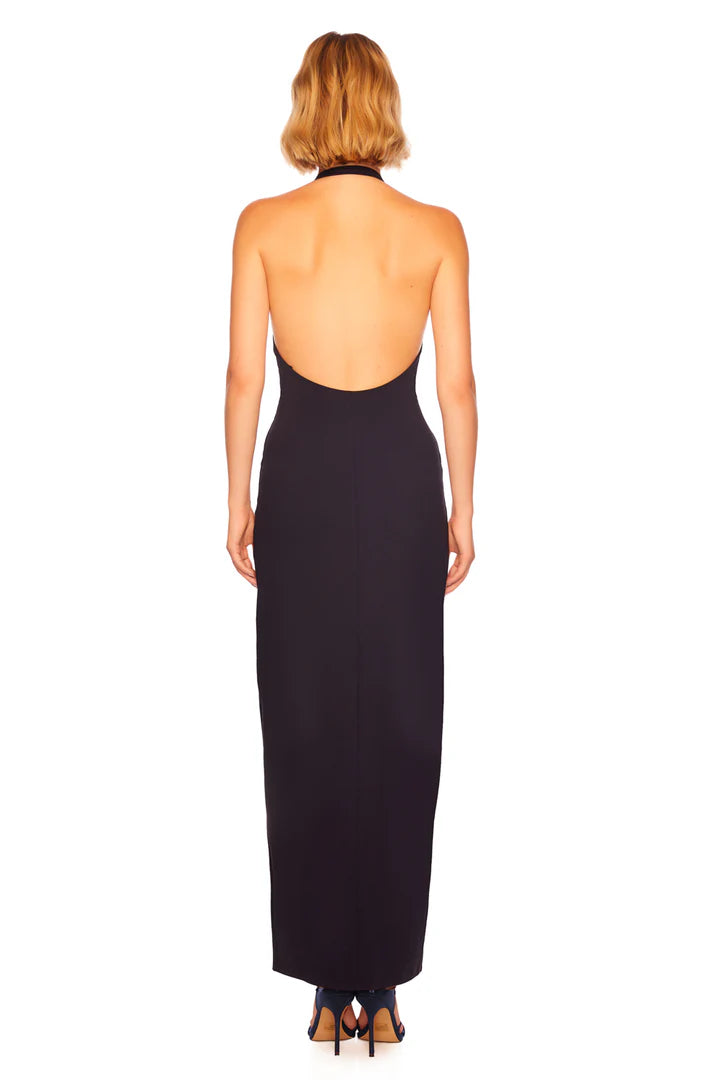 Susana Monaco High Neck Low Back Halter Slit Dress