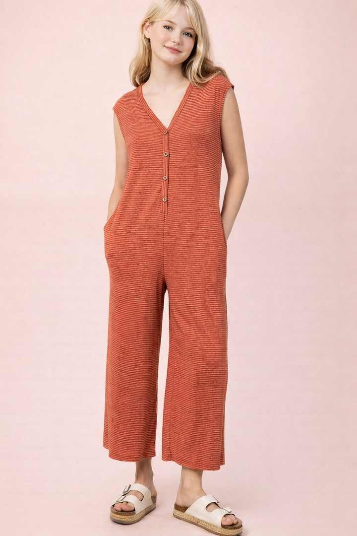 Very J Striped Knit Wide Leg Jumpsuit