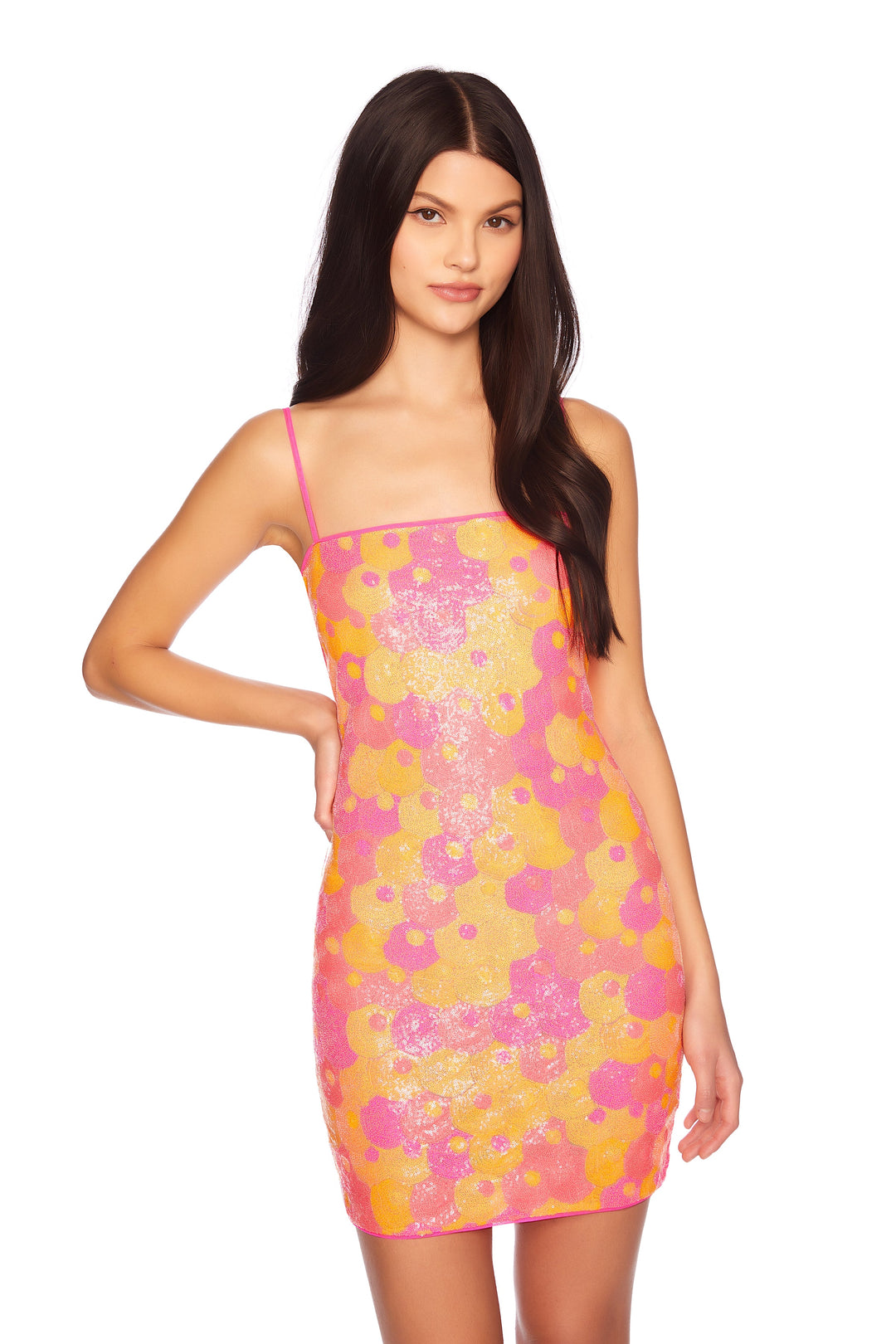 susana monaco sequin dress Susana Monaco Sequin mini Dress size xs orange pink neon strapless SOLD OUT!