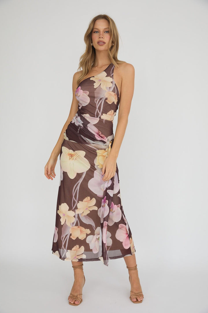One & Only One Shoulder Open Back Floral Dress