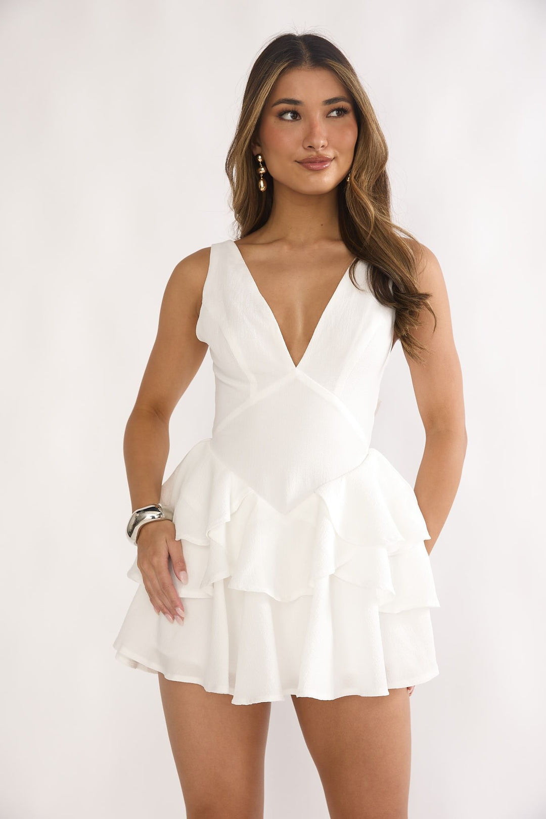 One & Only Thick Strap Tie Back Ruffle Skirt Dress Bubble Gum / L