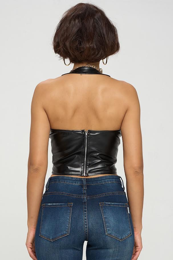 Oh Yes Leather Halter Top