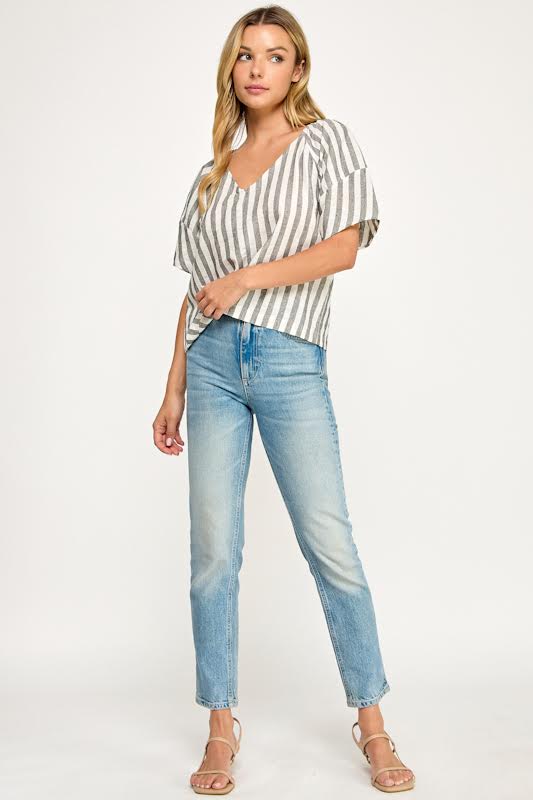 Millibon Stripe V Neck Half Sleeve Blouse