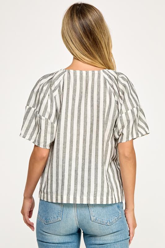 Millibon Stripe V Neck Half Sleeve Blouse