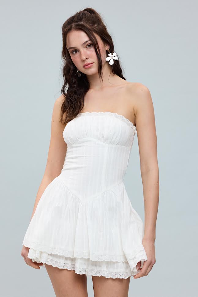 Sky To Moon Solid Tiered Lace Down Tube Tube Mini Dress