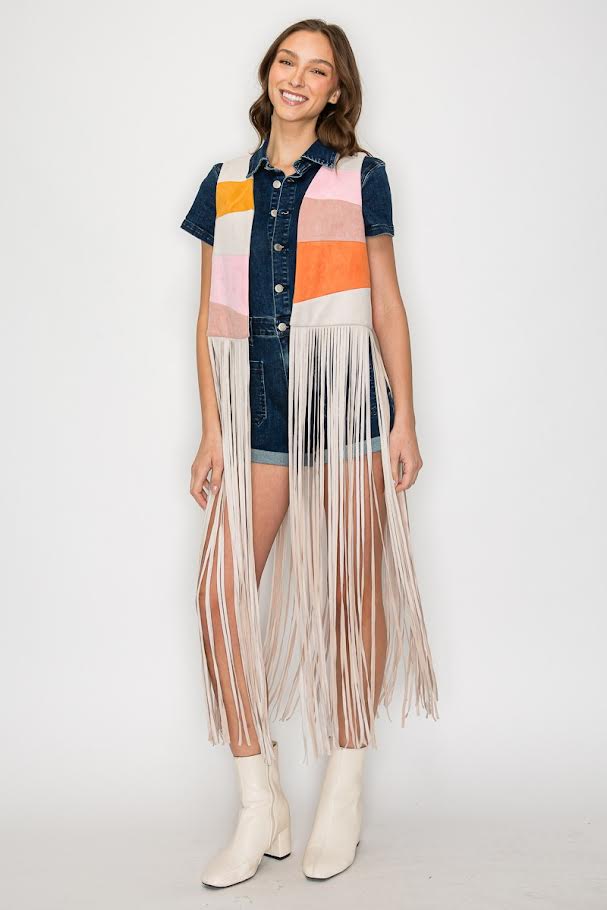 Wisteria Lane Sunburst Fringed Suede Vest