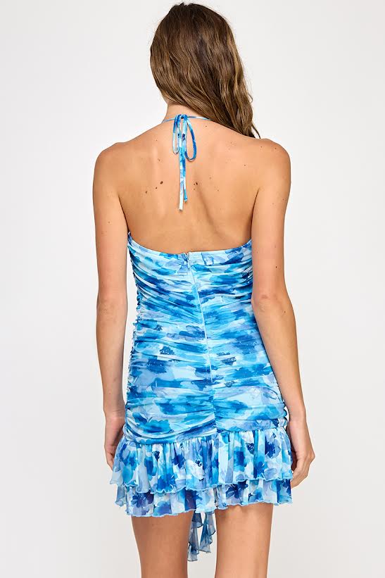 Spring Haze Flower Print Mesh Mini Dress