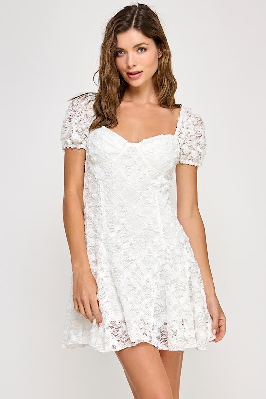 Spring Haze Textured Bubble Sleeve A-Line Mini Dress
