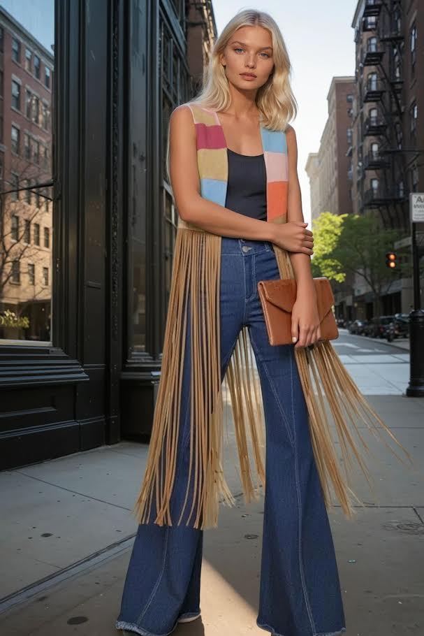 Wisteria Lane Sunburst Fringed Suede Vest