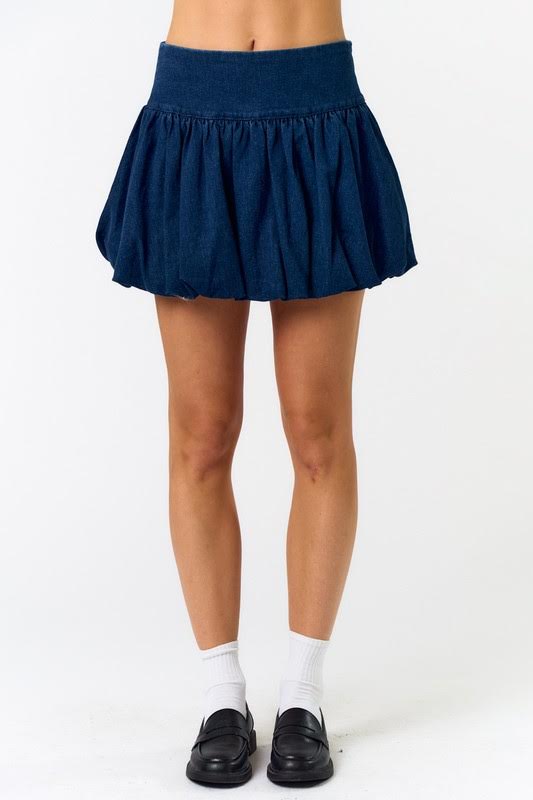 Blue Blush Bubbled Denim Mini Skirt