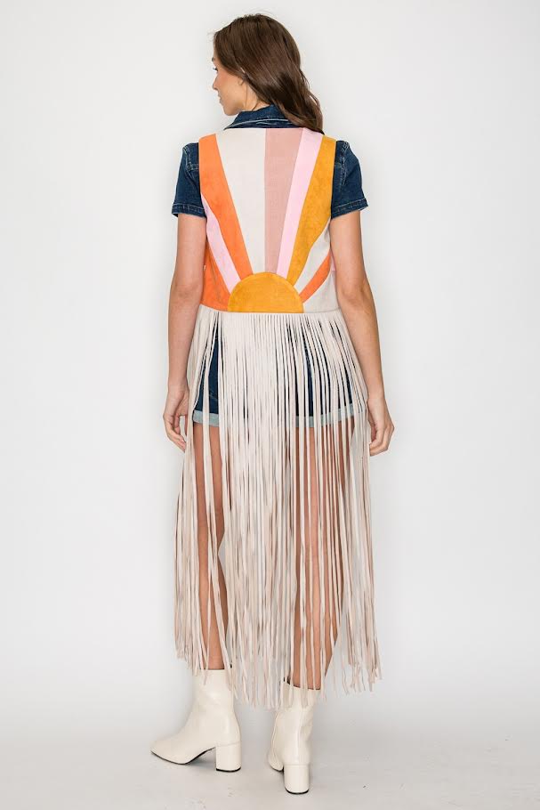 Wisteria Lane Sunburst Fringed Suede Vest