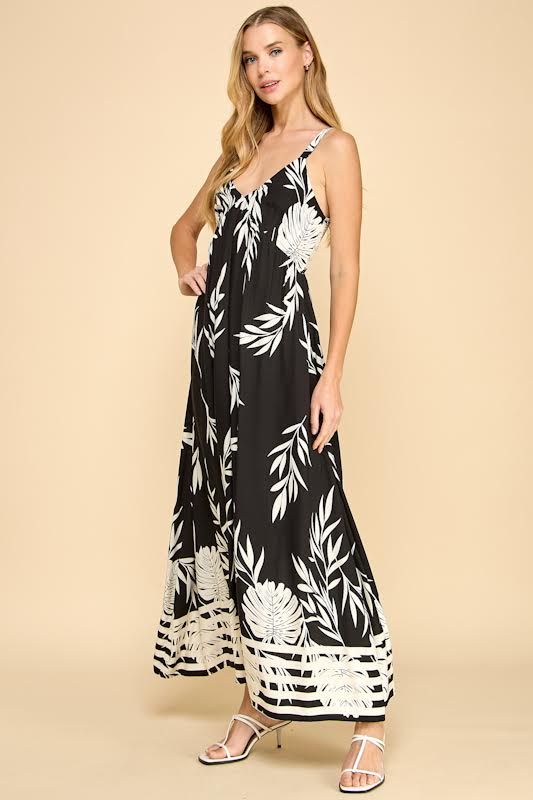 Millibon Bamboo Leaf Border Strappy Dress