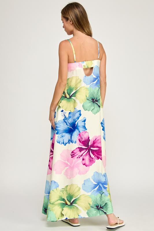Millibon Big Floral Pleats Maxi Dress