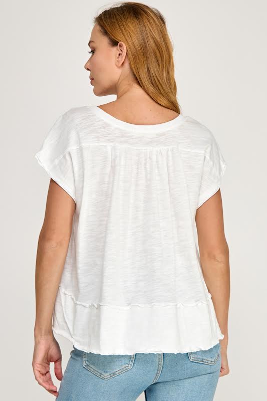 Millibon Smocked Detailed V Neck Swing Top