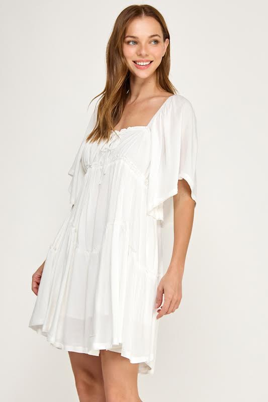 Millibon Solid Flutter Sleeve Mini Dress