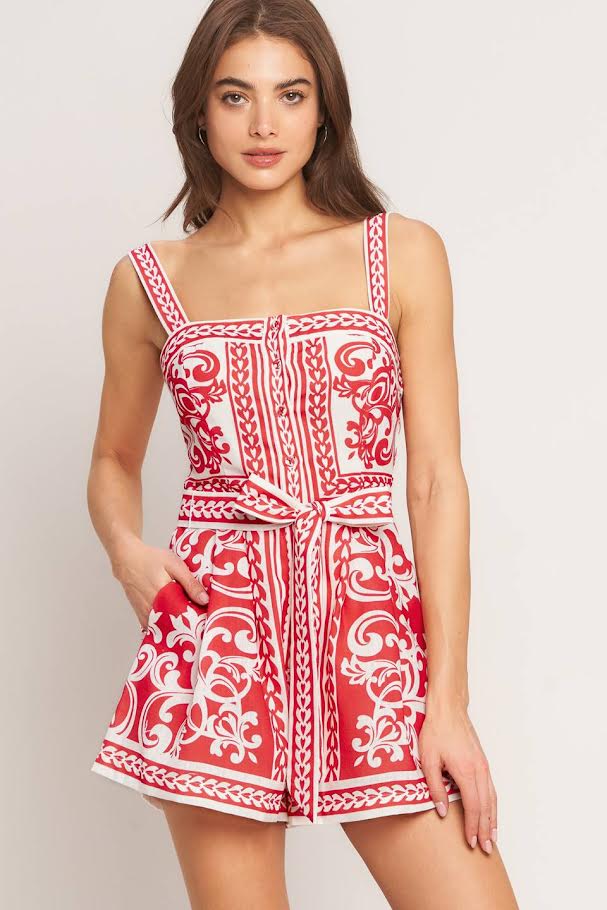 Flying Tomato Printed Straight Neck Button Down Romper