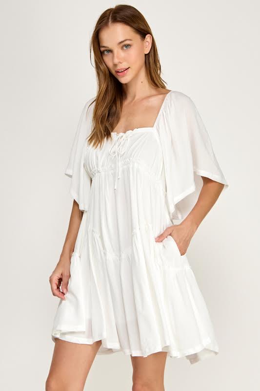 Millibon Solid Flutter Sleeve Mini Dress