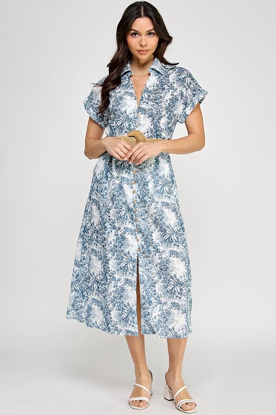 Rubienn Short Sleeve Button Up Dress With Belt