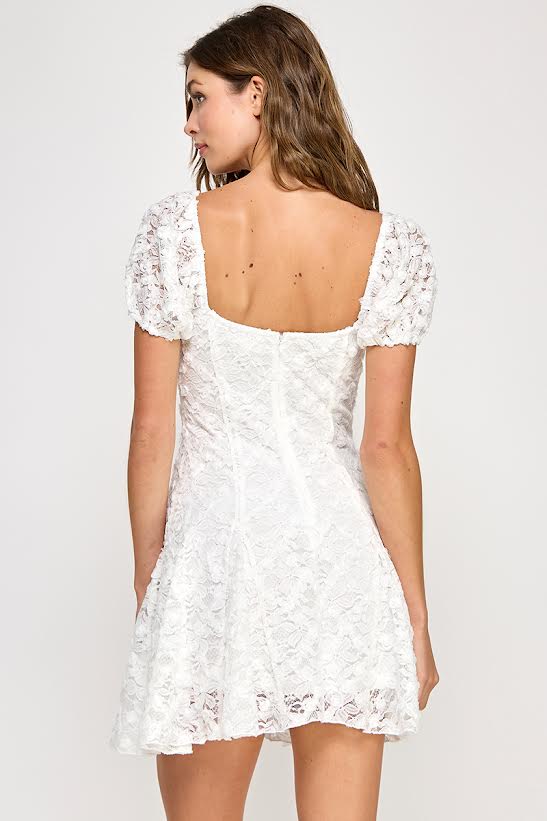 Spring Haze Textured Bubble Sleeve A-Line Mini Dress