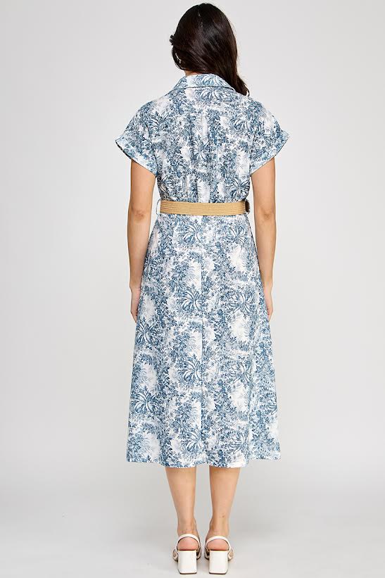 Rubienn Short Sleeve Button Up Dress With Belt