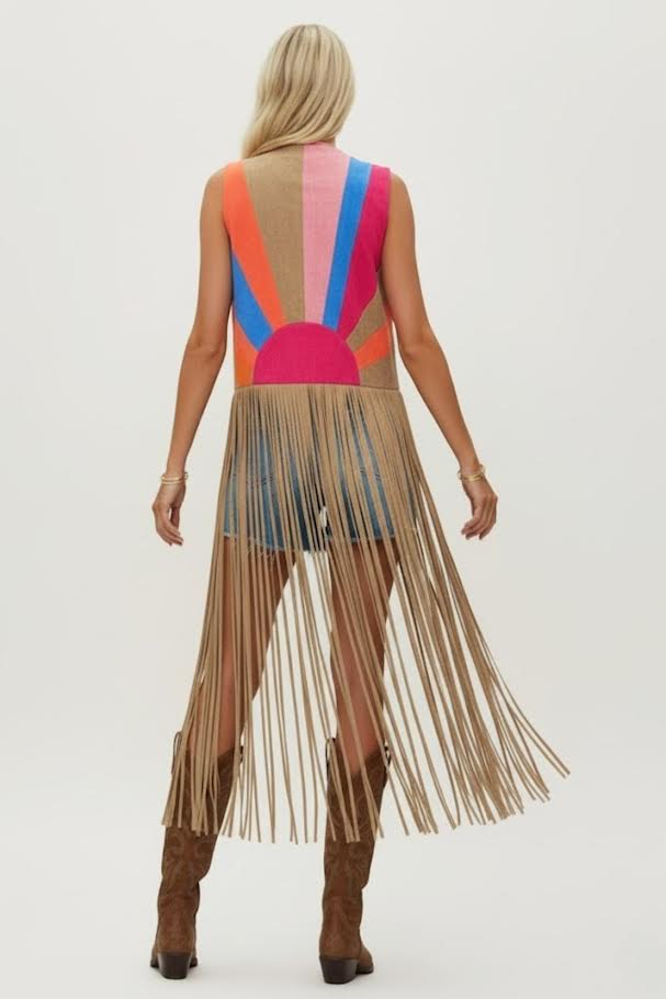Wisteria Lane Sunburst Fringed Suede Vest