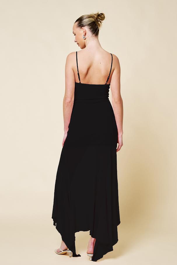 Blue Blush Asymmetric Drape Maxi Dress
