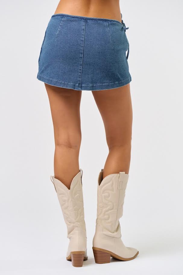 Blue Blush Denim Wrap Skirt With Shorts