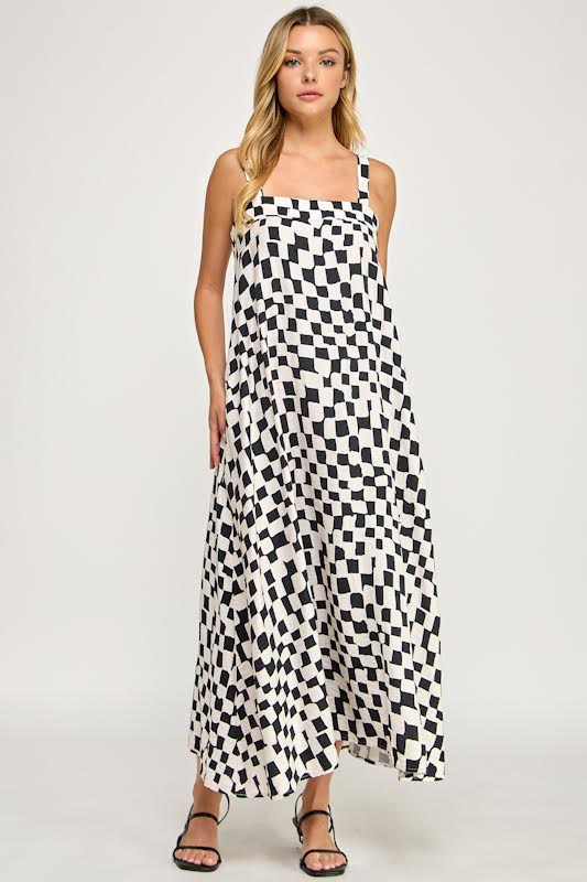 Millibon Checkered Strappy Long Dress