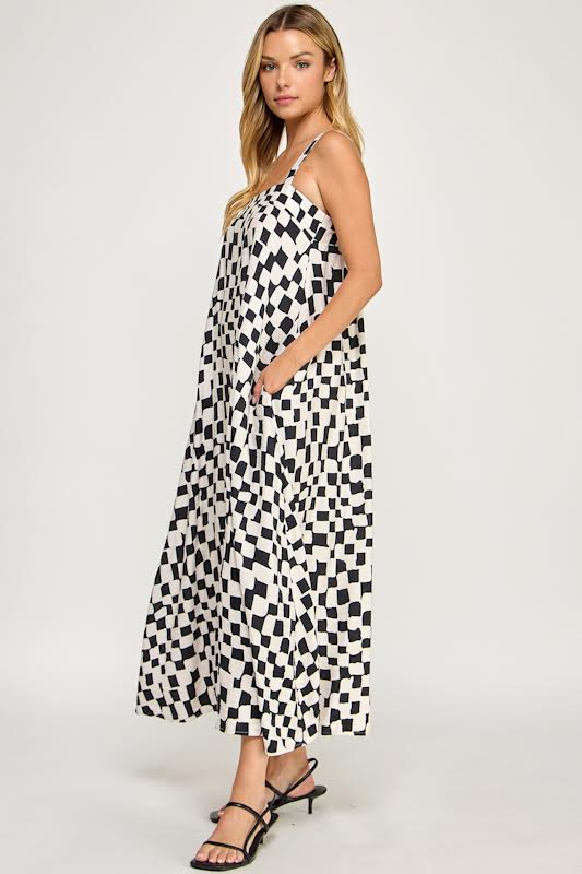 Millibon Checkered Strappy Long Dress