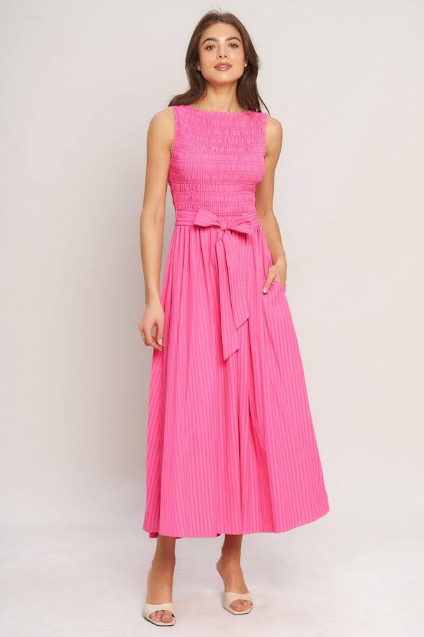 Flying Tomato Textured Round Neck Sleeveless Midi Dress