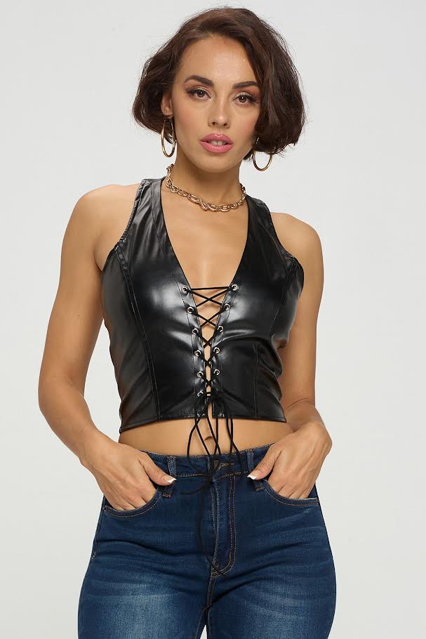 Oh Yes Leather Halter Top
