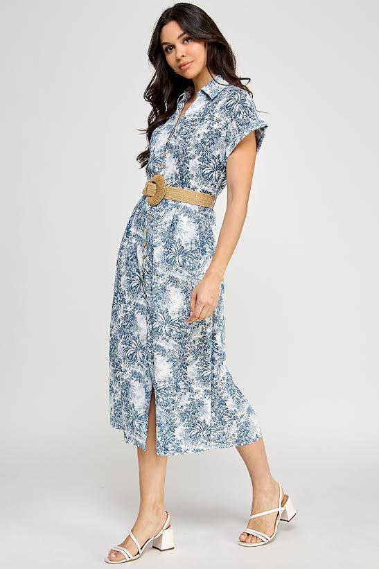 Rubienn Short Sleeve Button Up Dress With Belt
