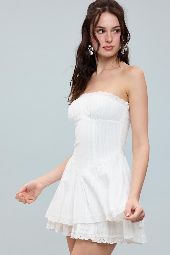 Sky To Moon Solid Tiered Lace Down Tube Tube Mini Dress