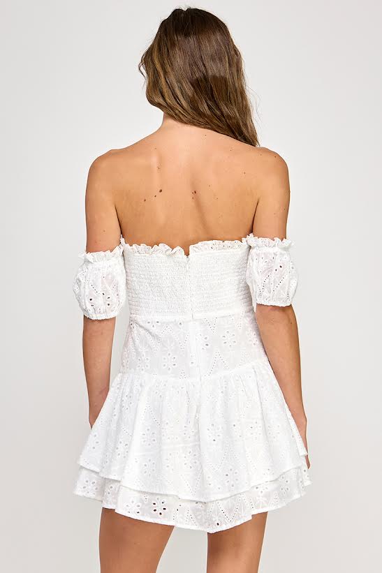 Spring Haze Eyelet Drape Sleeve Mini Dress