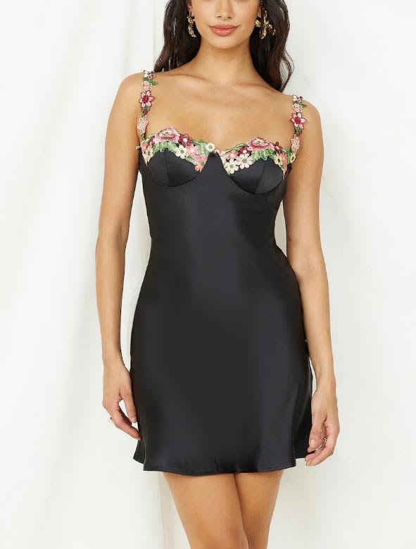 One & Only Embroidered Floral Hem Mini Dress