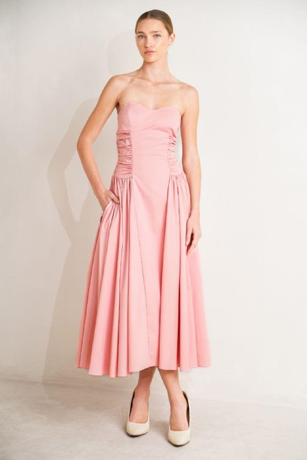 Flying Tomato Solid Midi Sweetheart Neckline Strapless Dress