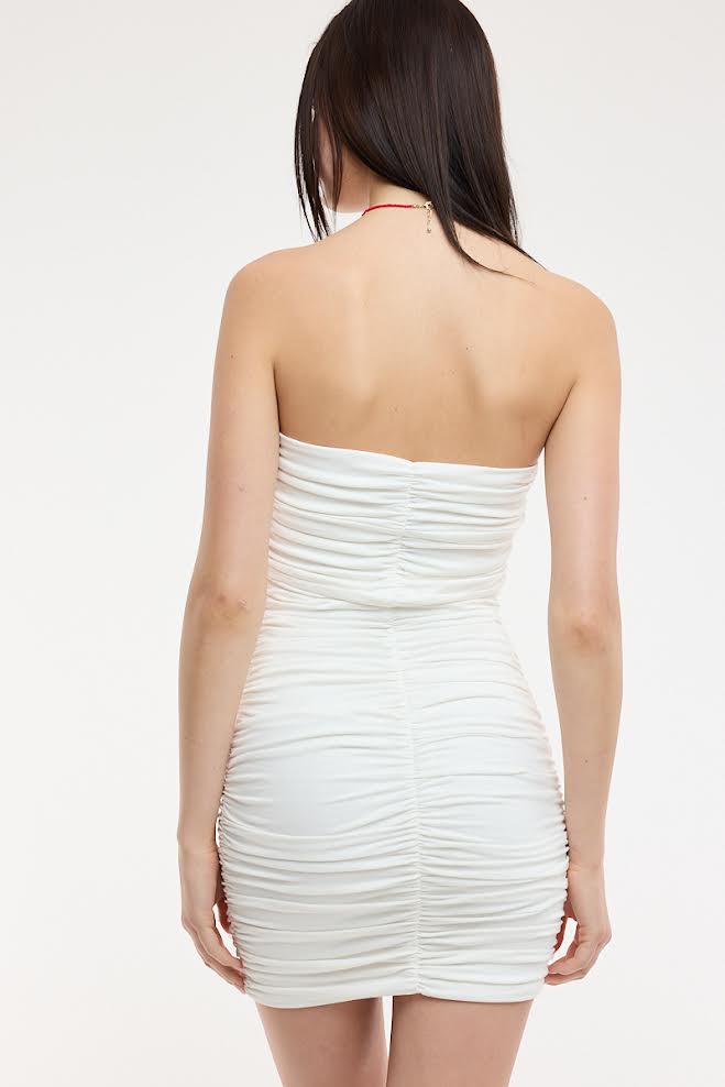 Sky To Moon Solid Ruched Fit-In Tube Mini Dress