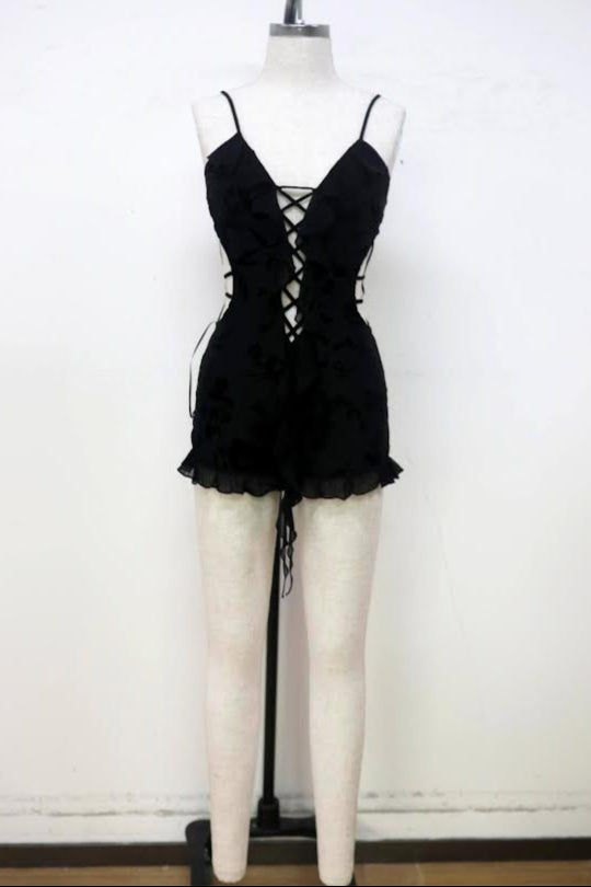Blanc Backless Floral Print Romper