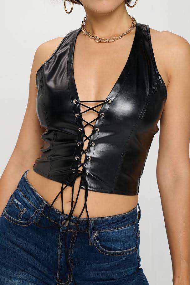 Oh Yes Leather Halter Top