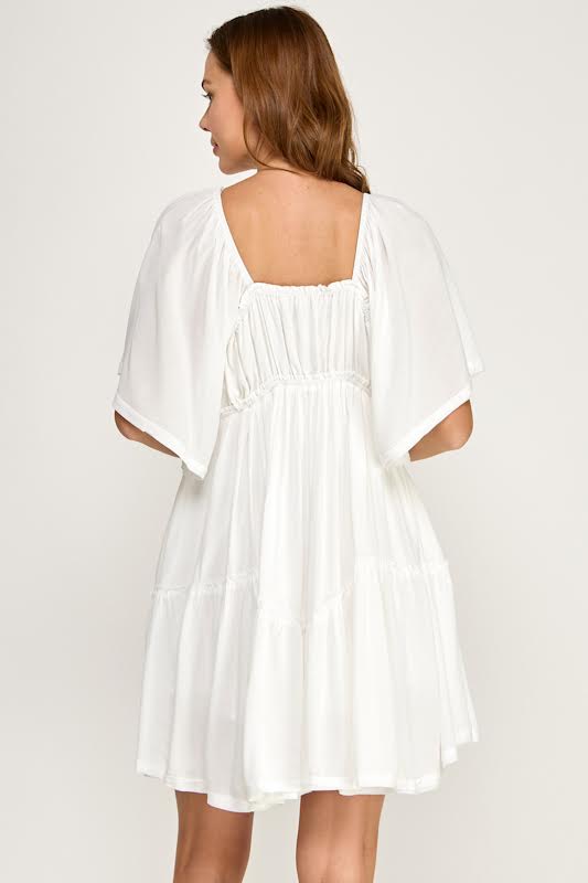 Millibon Solid Flutter Sleeve Mini Dress