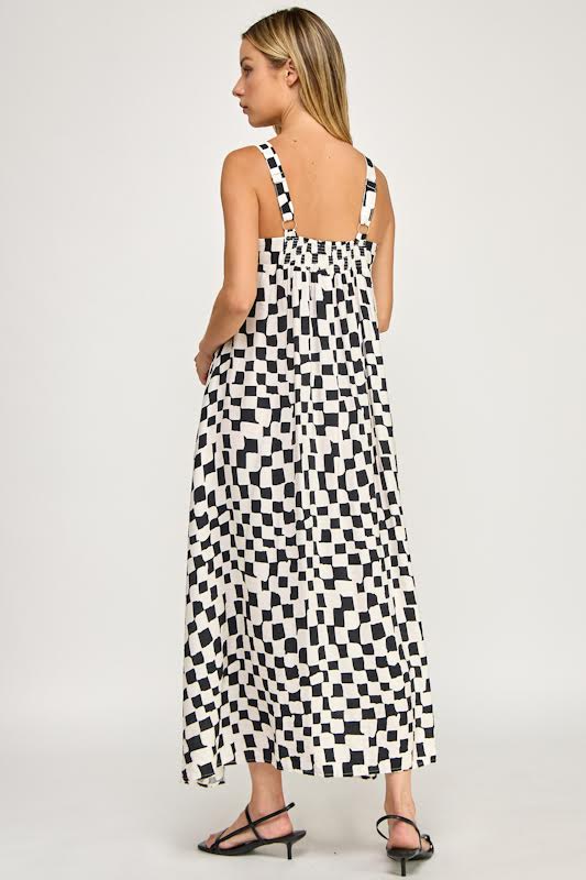 Millibon Checkered Strappy Long Dress